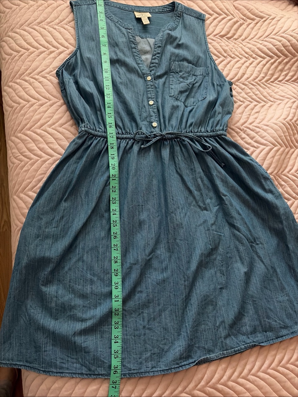 St John’s Bay Denim Dress Women’s Large Blue Sleeveless Cotton Button Front Mini - Picture 8 of 8